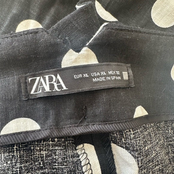 Zara Black and White Polka Dot high rise linen pants - Picture 3 of 3